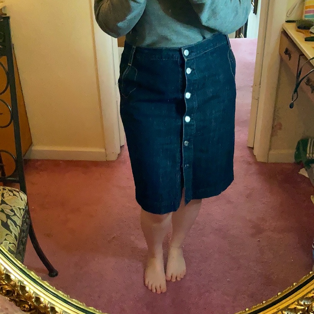 J. Crew Dark Blue Denim Button-Front Pencil Skirt - Picture 6 of 7